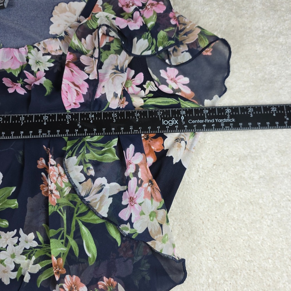 Elie McCarthy Maxi Dress Womens L Blue Floral Flutter Sleeve Round Neck Lined - Picture 5 of 8